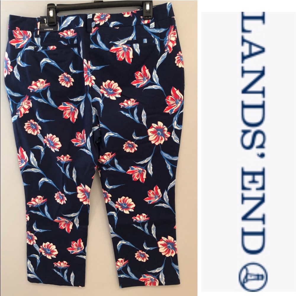 🇺🇸 NWT Lands' End Mid Rise Straight Leg Printed crop pant size 16P